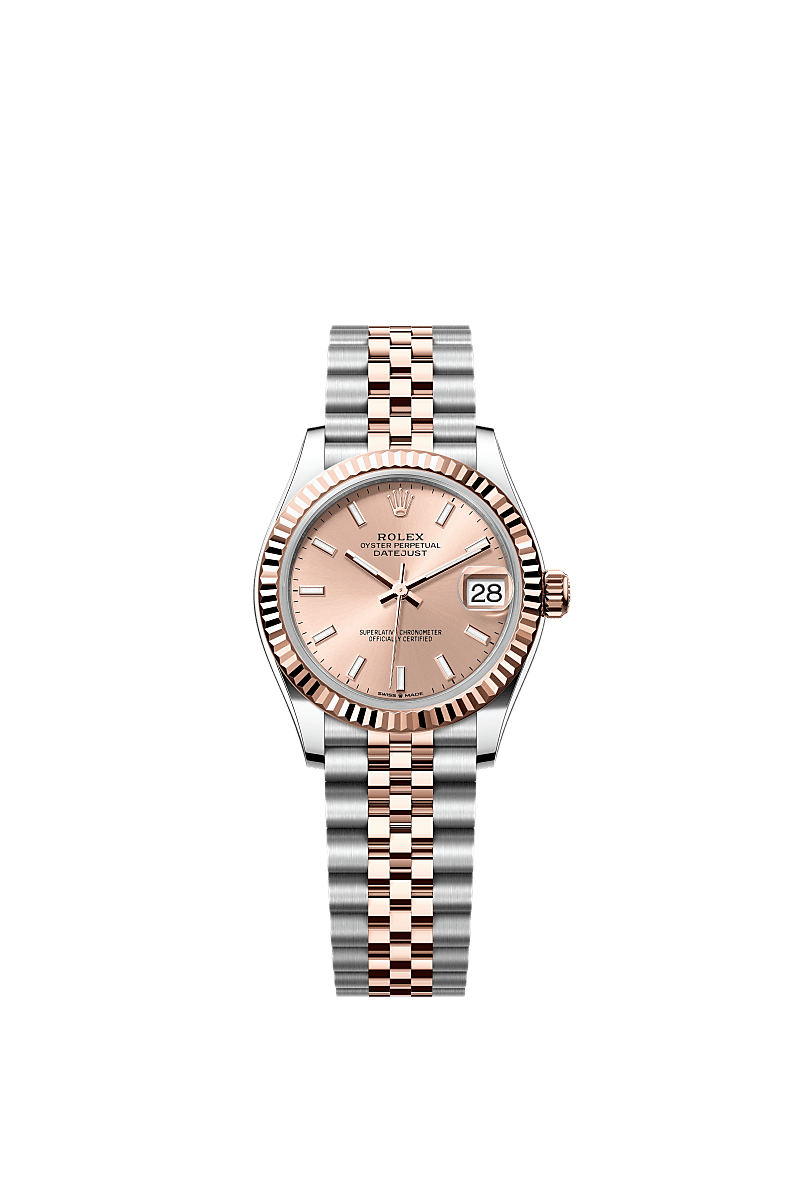 Datejust 31, Oyster, 31 mm, aço Oystersteel e ouro Everose, Mostrador : Cor rosé, Rolex