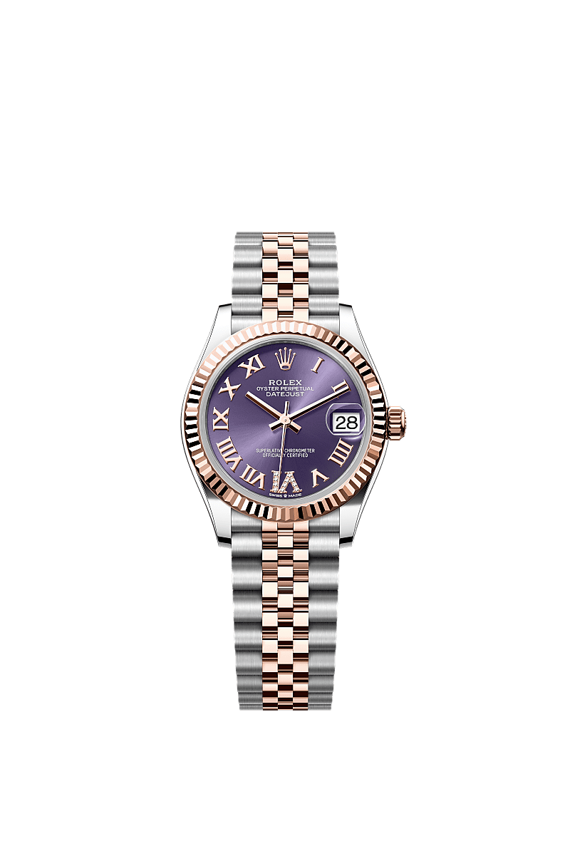 Datejust 31, Oyster, 31 mm, Oystersteel and Everose gold, Dial : Aubergine set with diamonds, Rolex
