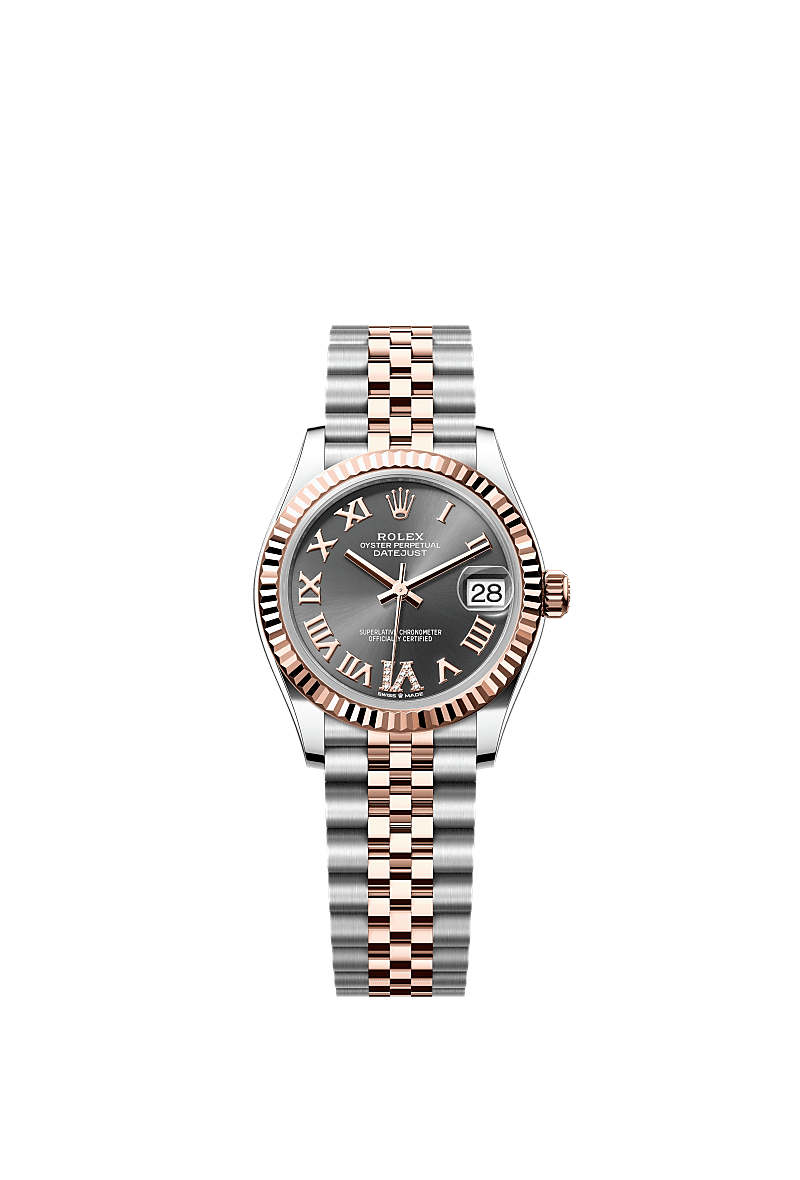 Datejust 31, Oyster, 31 mm, Oystersteel dan emas Everose, Permukaan : Batu loh dipasangkan dengan berlian, Rolex