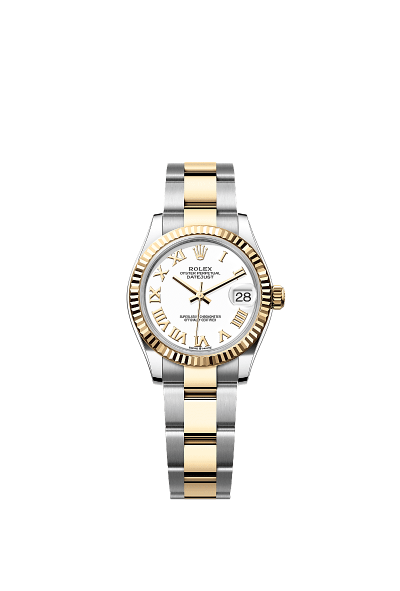 Datejust 31, Oyster, 31 mm, Oystersteel dan emas kuning, Permukaan : Putih, Rolex