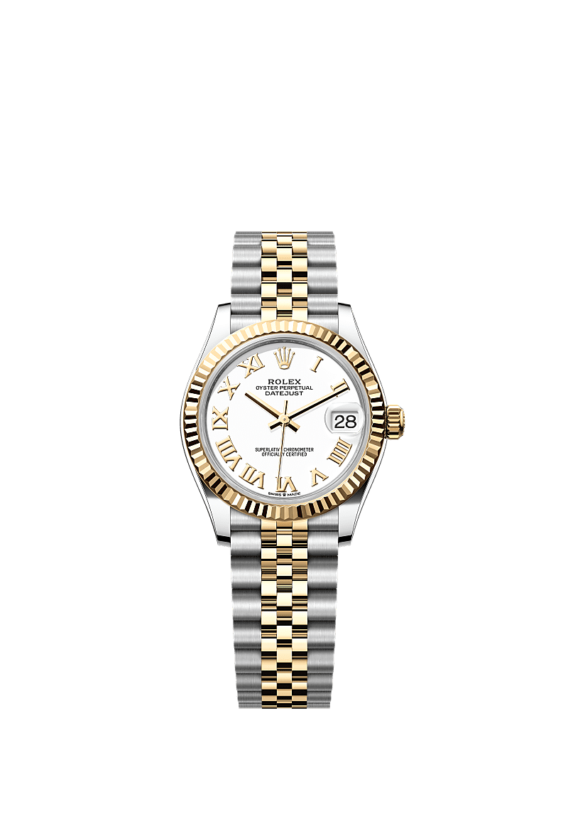 Datejust 31, 蠔式,31毫米,黃金及蠔式鋼, 錶面 : 白色, Rolex