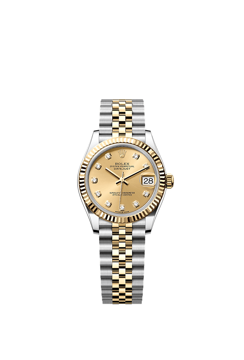 Datejust 31, Oyster, 31 mm, thép Oystersteel và vàng kim, Mặt đồng hồ : Màu champagne nạm kim cương, Rolex
