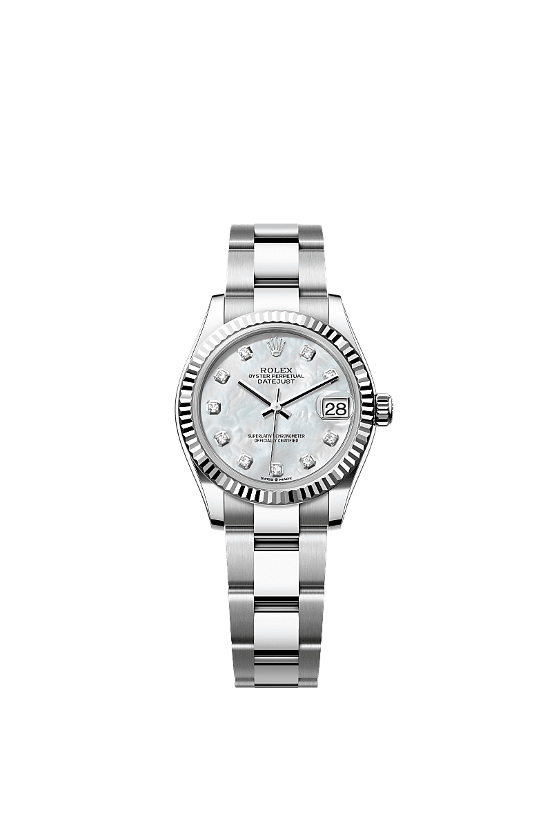 Datejust 31, Oyster, 31 mm, Oystersteel and white gold, Dial : White mother-of-pearl set with diamonds, Rolex