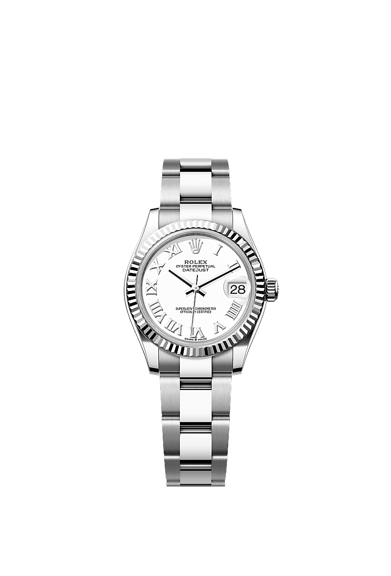 Datejust 31, Oyster, 31 mm, aço Oystersteel e ouro branco, Mostrador : Branco, Rolex