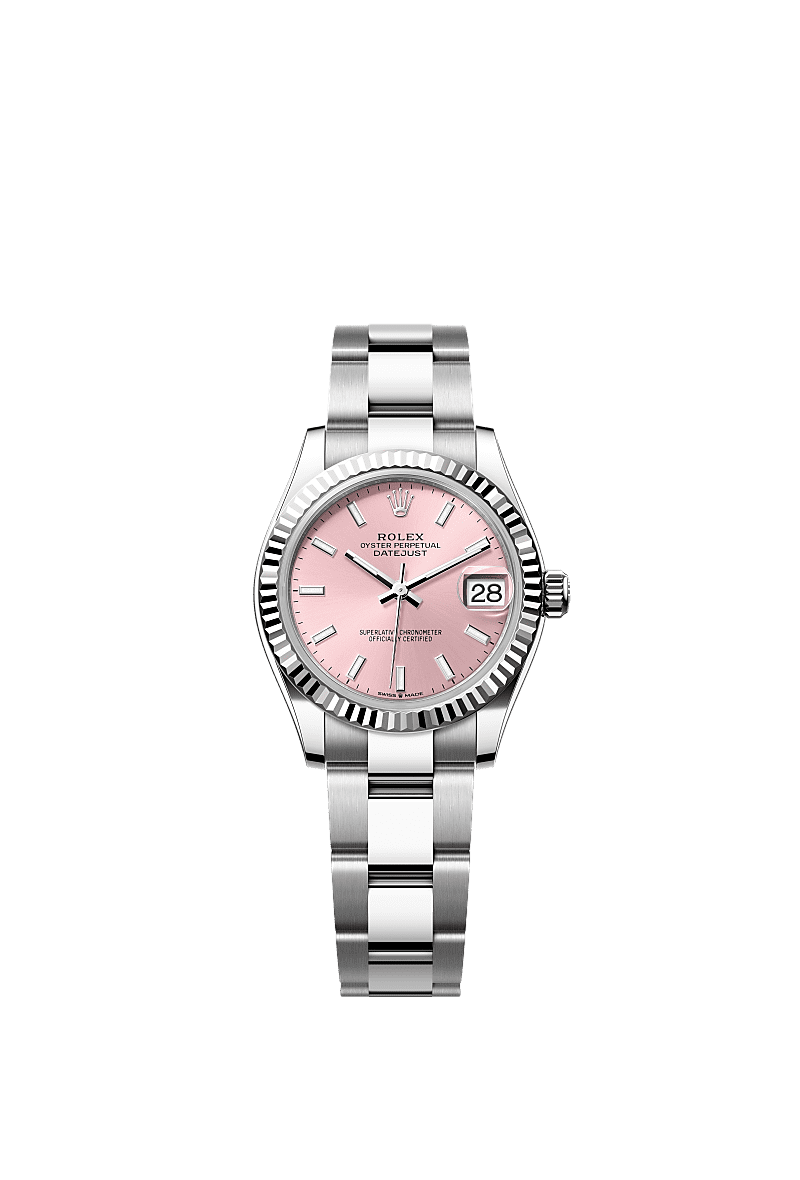 Datejust 31, 蠔式,31毫米,白色黃金及蠔式鋼, 錶面 : 粉紅色, Rolex