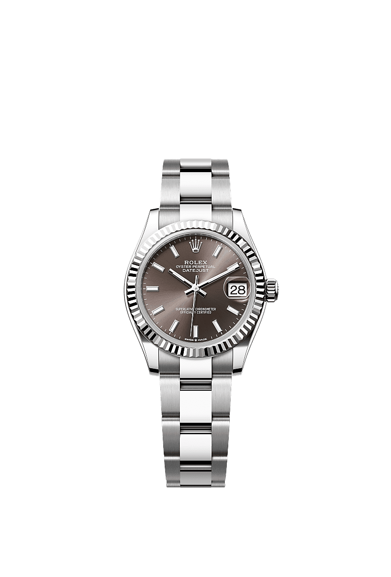 Datejust 31, Oyster, 31 mm, acciaio Oystersteel e oro bianco, Quadrante : Dark grey, Rolex