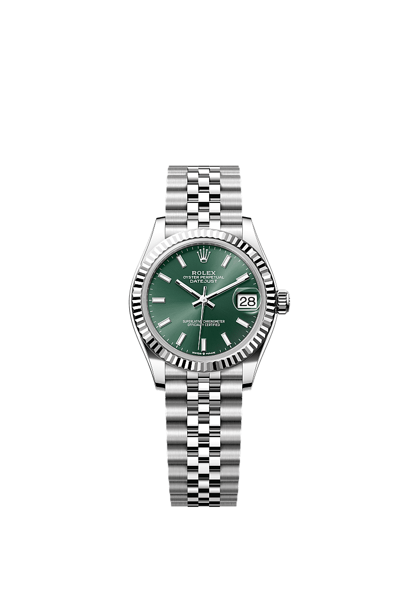 Datejust 31, Oyster, 31 mm, acciaio Oystersteel e oro bianco, Quadrante : Verde menta, Rolex