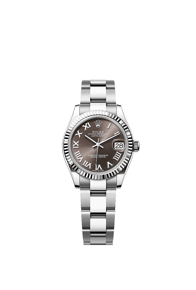 Datejust 31, Oyster, 31 mm, acero Oystersteel y oro blanco, Esfera : <i>Dark grey</i>, Rolex