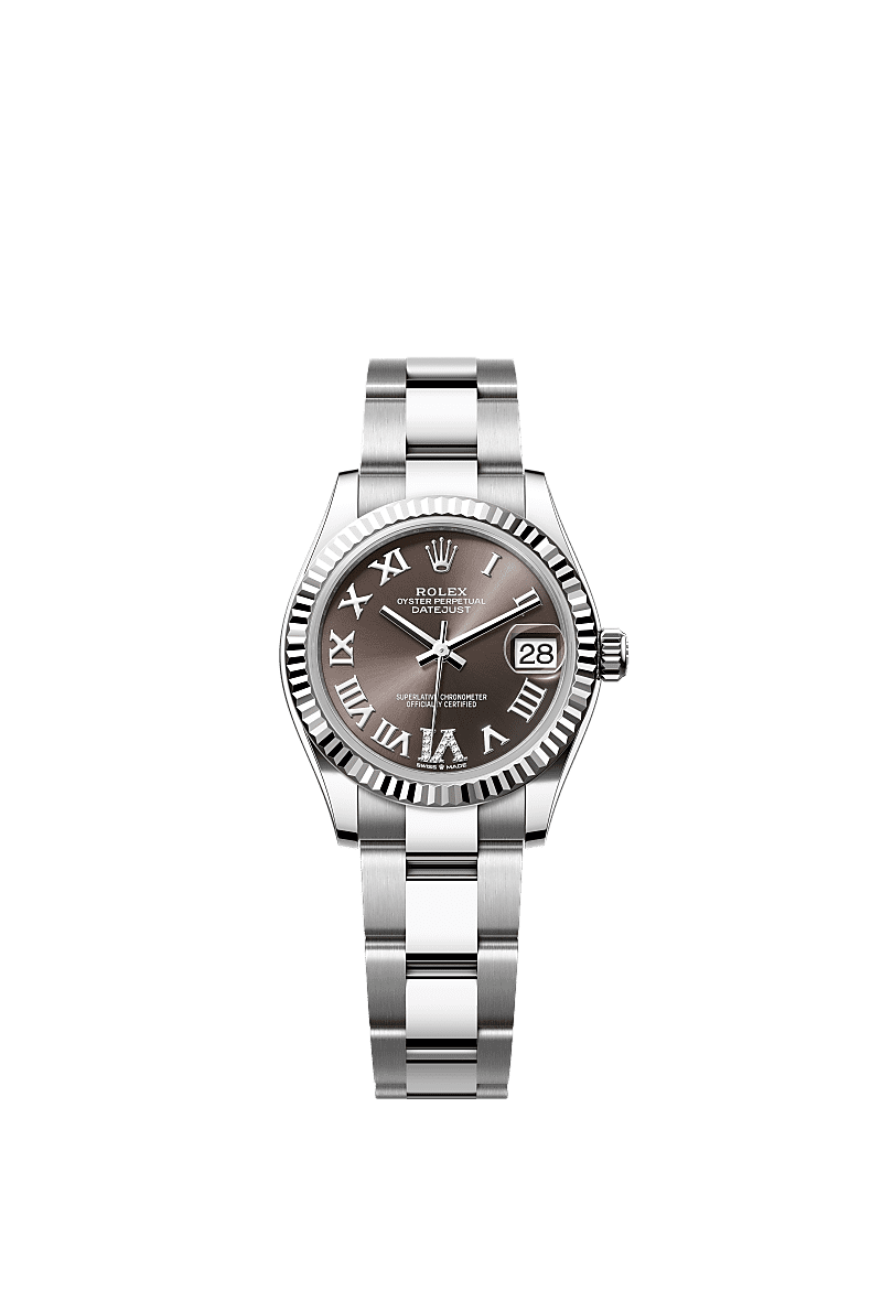 Datejust 31, Oyster, 31 mm, thép Oystersteel và vàng trắng, Mặt đồng hồ : Xám đen nạm kim cương, Rolex