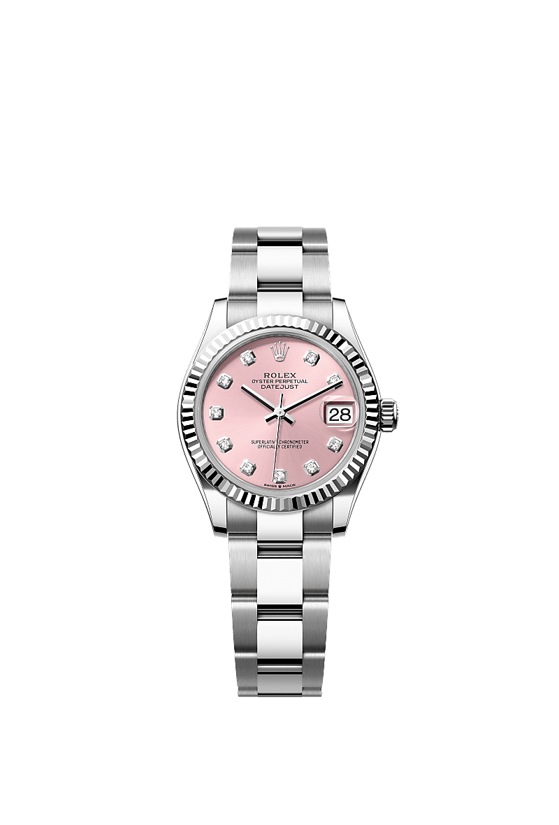 Datejust 31, Oyster, 31 mm, Edelstahl Oystersteel und Weißgold, Zifferblatt : Roséfarben mit Diamanten, Rolex