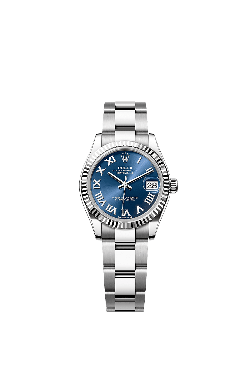 Datejust 31, Oyster, 31 mm, Oystersteel en witgoud, Wijzerplaat : Helderblauw, Rolex