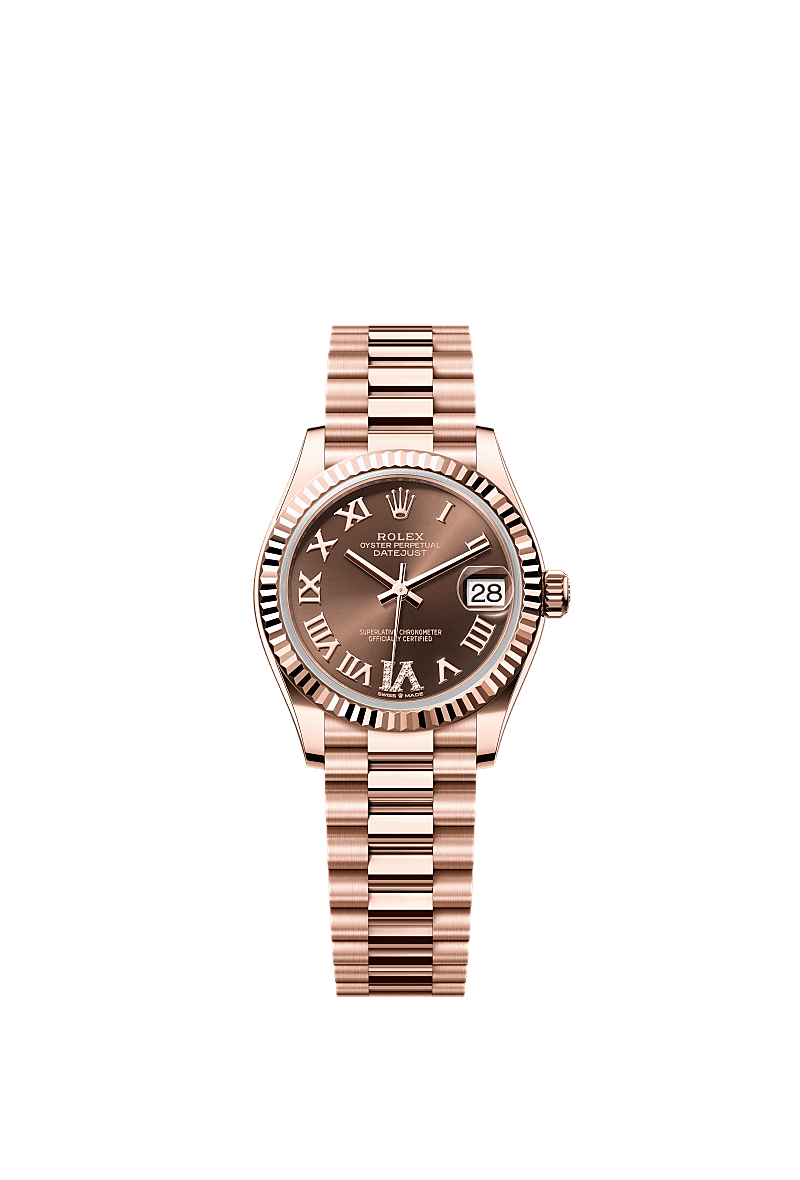 Datejust 31, Oyster, 31 mm, oro Everose, Esfera : Chocolate engastada de diamantes, Rolex