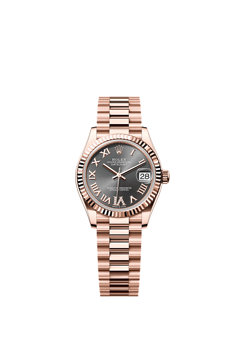 Datejust 31, اویستر، ۳۱ میلیمتری، طلای اِوررُز, صفحه‌ : خاکستری الماسنشان, Rolex