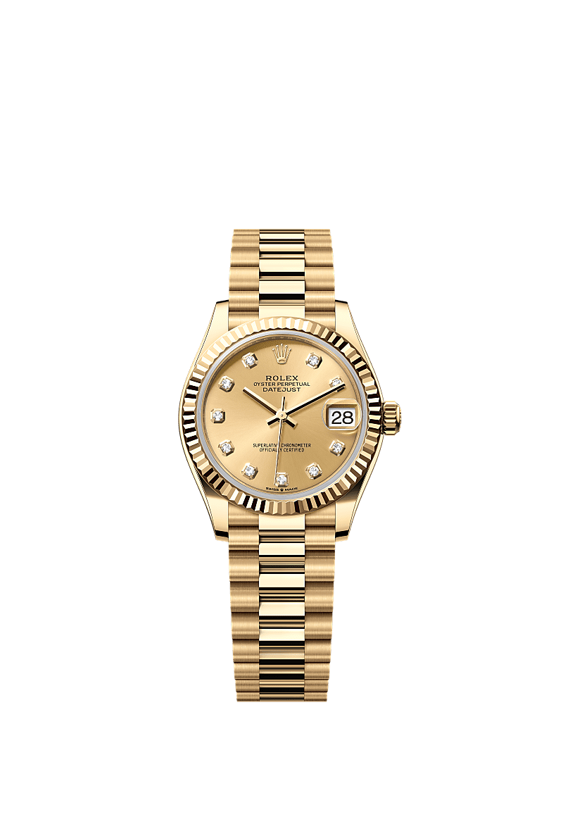 Datejust 31, Oyster, 31 mm, yellow gold, Dial : Champagne-colour set with diamonds, Rolex