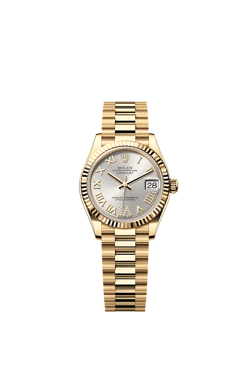 Datejust 31, Oyster, 31 mm, yellow gold, Dial : Silver set with diamonds, Rolex