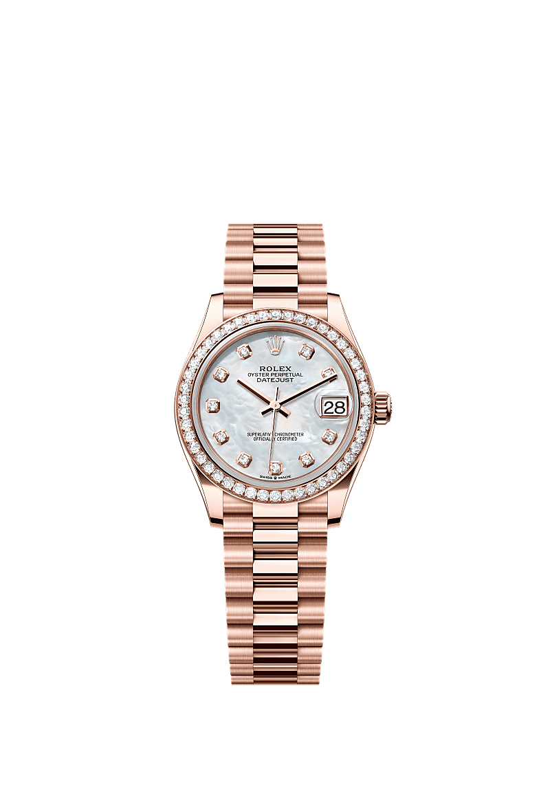 Datejust 31, Oyster, 31 mm, emas Everose dan berlian, Permukaan : Mutiara tempurung putih bertatahkan berlian, Rolex
