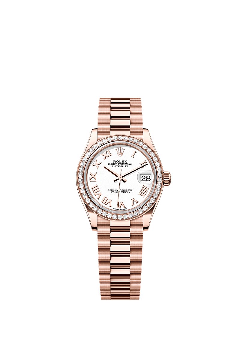 Datejust 31, Oyster, 31 mm, Everose gold and diamonds, Dial : White, Rolex