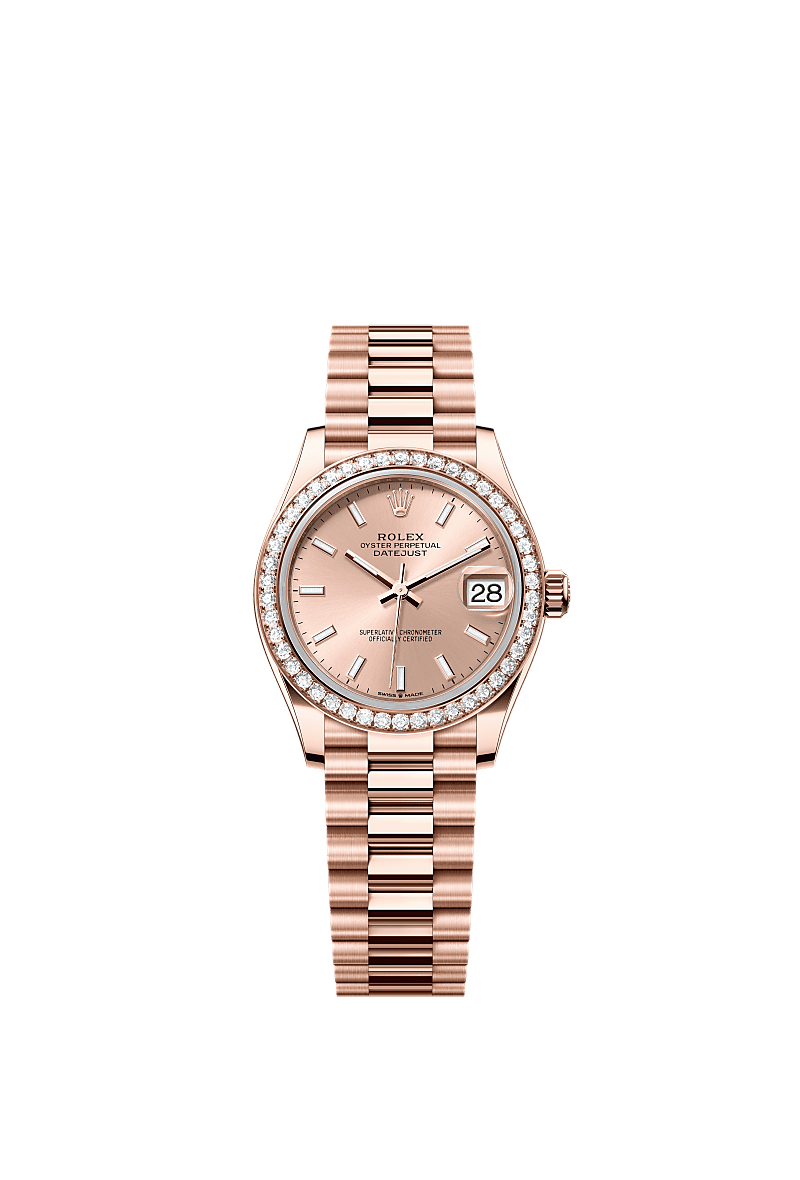 Datejust 31, Oyster, 31 mm, or Everose et diamants, Cadran : Couleur rosé, Rolex