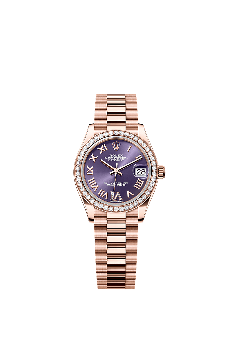 Datejust 31, Oyster, 31 mm, Everose-Gold mit Diamanten, Zifferblatt : Auberginefarben mit Diamanten, Rolex