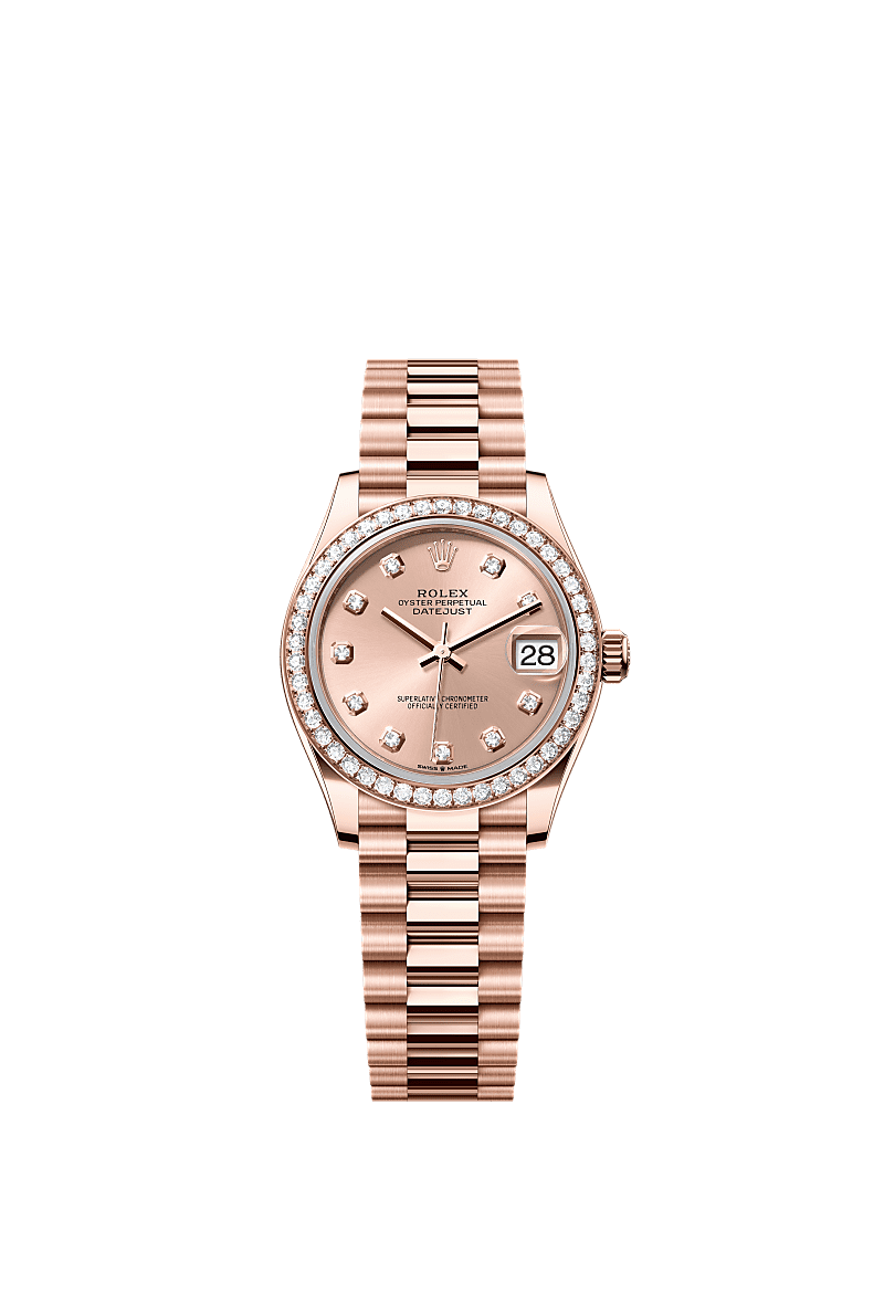 Datejust 31, Oyster, 31 mm, oro Everose e diamanti, Quadrante : Color rosé con diamanti, Rolex