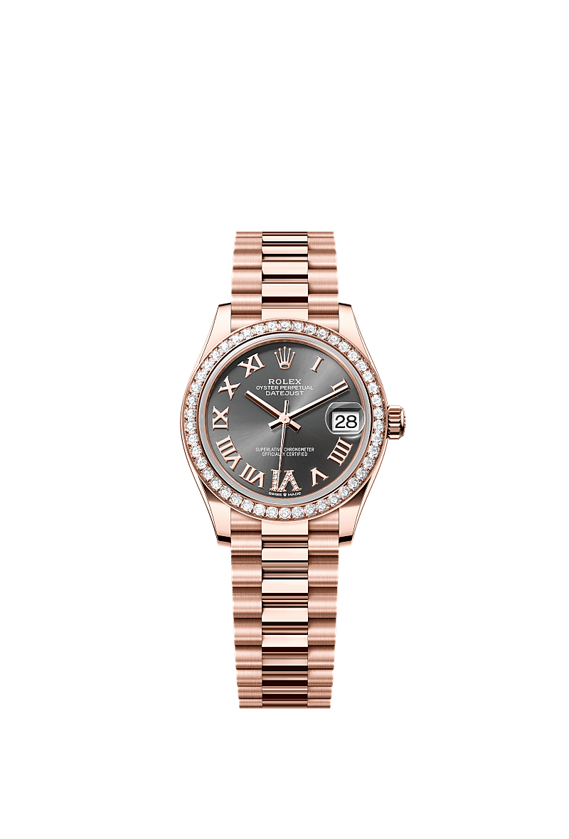 Datejust 31, Oyster, 31 mm, emas Everose dan berlian, Permukaan : Batu loh dipasangkan dengan berlian, Rolex