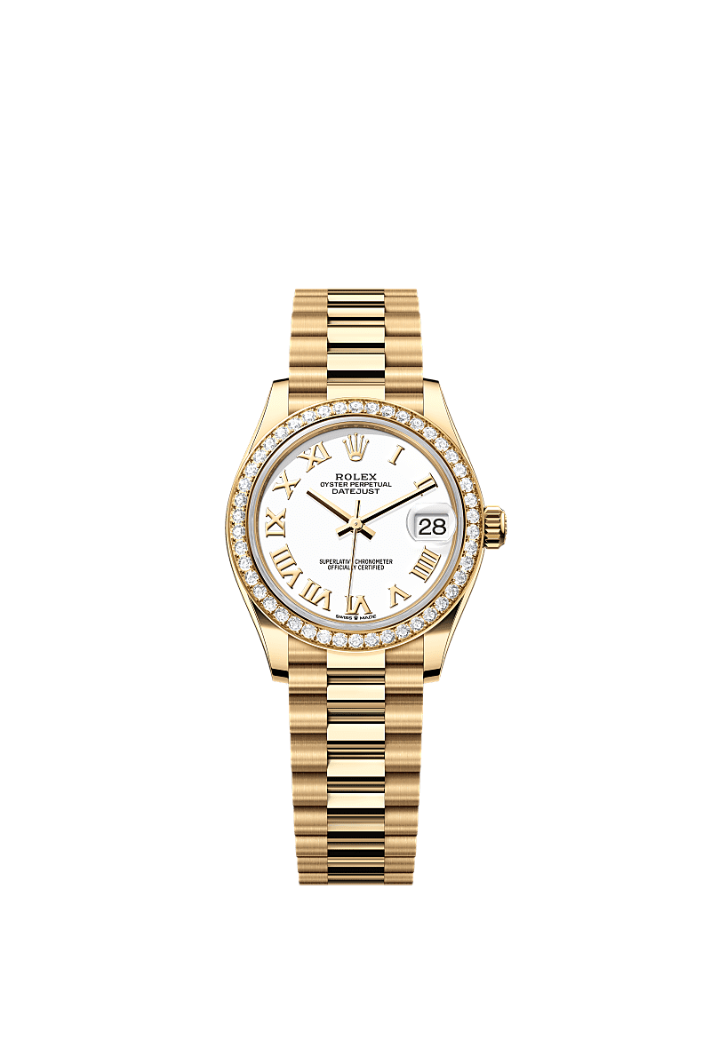 Datejust 31, Oyster, 31 mm, sarı altın ve pırlanta, Kadran : Beyaz, Rolex
