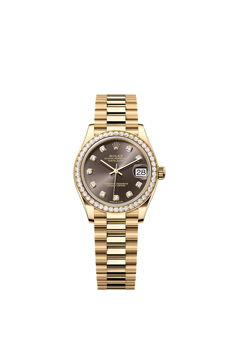 Datejust 31, Oyster, 31 mm, emas kuning dan berlian, Permukaan : Kelabu tua dipasangkan dengan berlian, Rolex