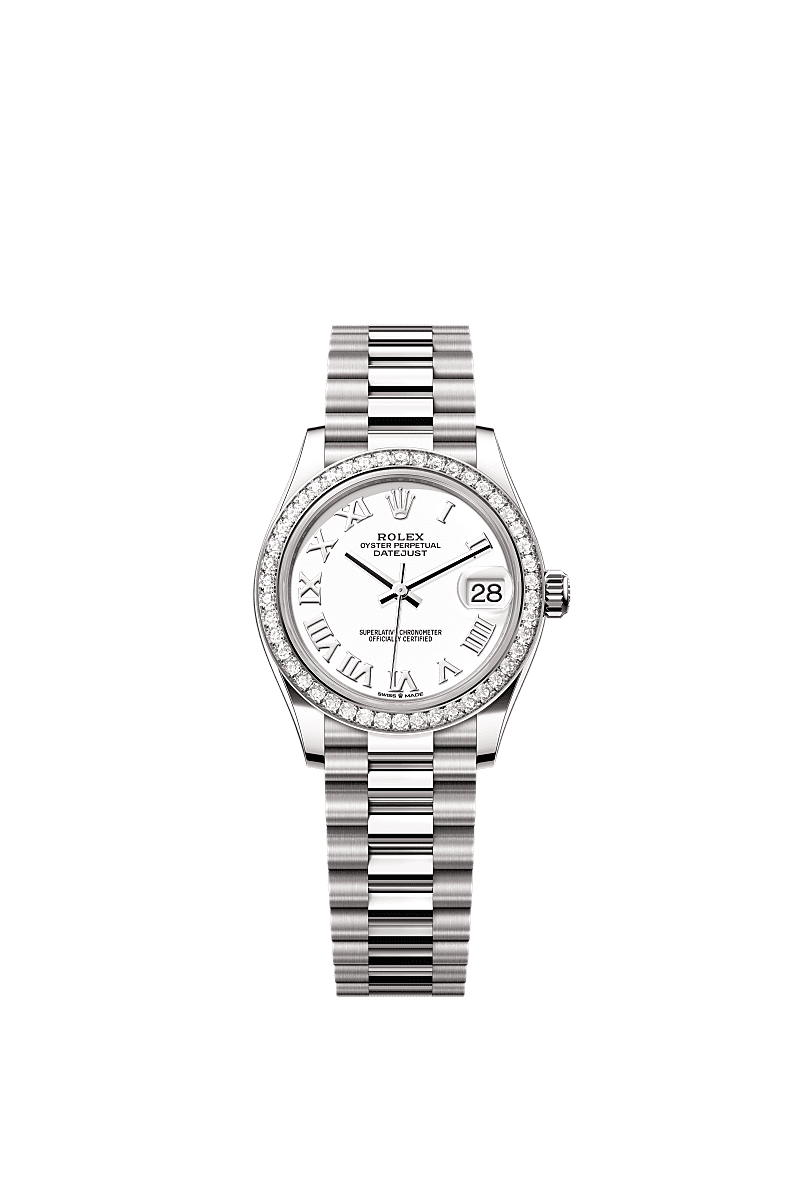 डेटजस्ट 31, ऑयस्टर, 31 मिमी, व्हाइट गोल्ड और डायमंड्स, डायल : सफेद, Rolex