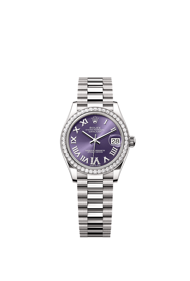 Datejust 31, Oyster, 31 mm, Weißgold mit Diamanten, Zifferblatt : Auberginefarben mit Diamanten, Rolex
