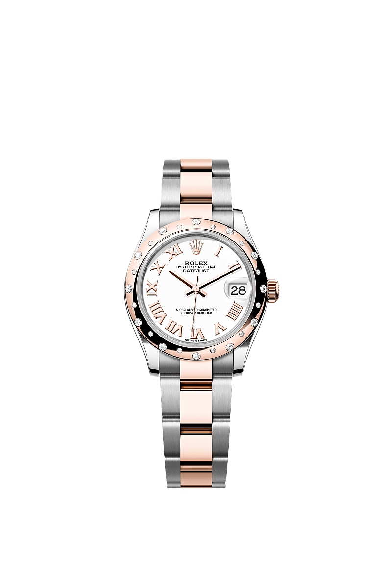 Datejust 31, Oyster, 31 mm, acciaio Oystersteel, oro Everose e diamanti, Quadrante : Bianco, Rolex
