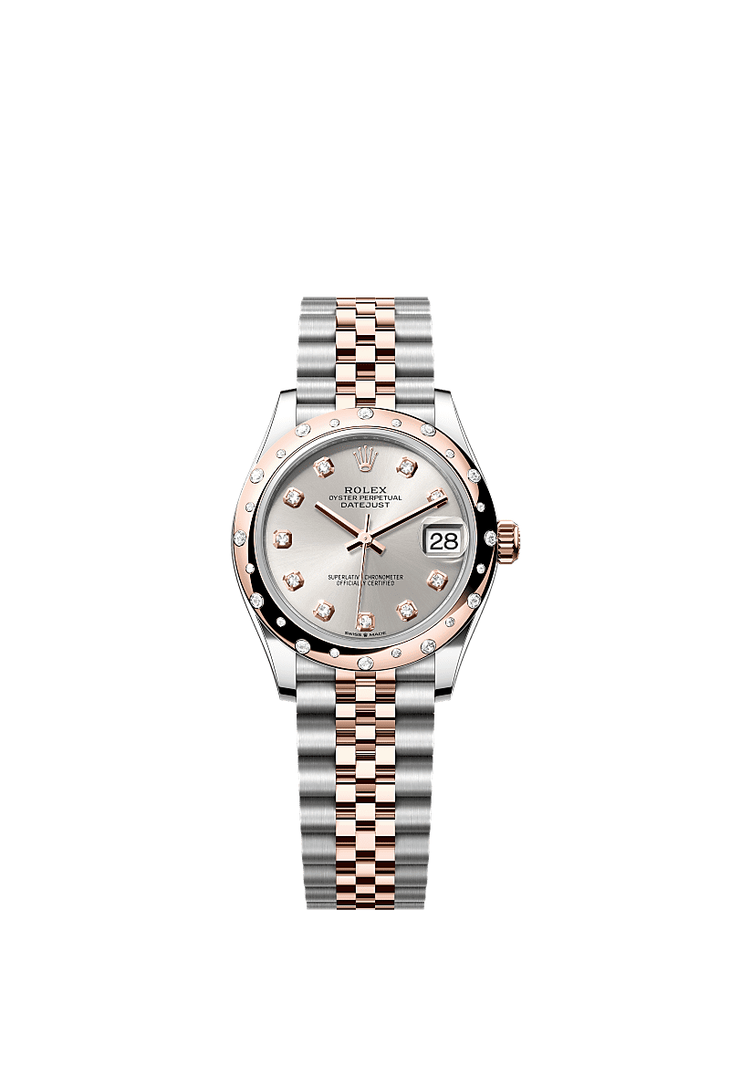 Datejust 31, Oyster, 31 mm, acciaio Oystersteel, oro Everose e diamanti, Quadrante : Argentato con diamanti, Rolex