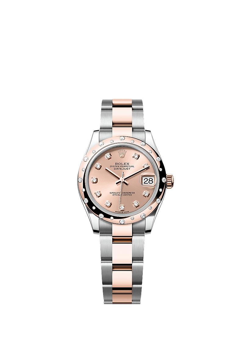Datejust 31, Oyster, 31 mm, acciaio Oystersteel, oro Everose e diamanti, Quadrante : Color rosé con diamanti, Rolex