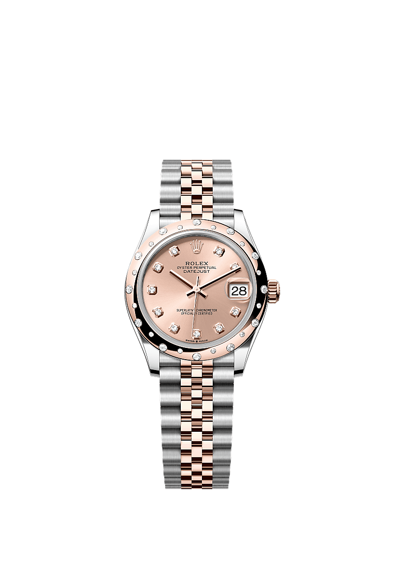 Datejust 31, Oyster, 31 mm, acier Oystersteel, or Everose et diamants, Cadran : Couleur rosé, serti de diamants, Rolex