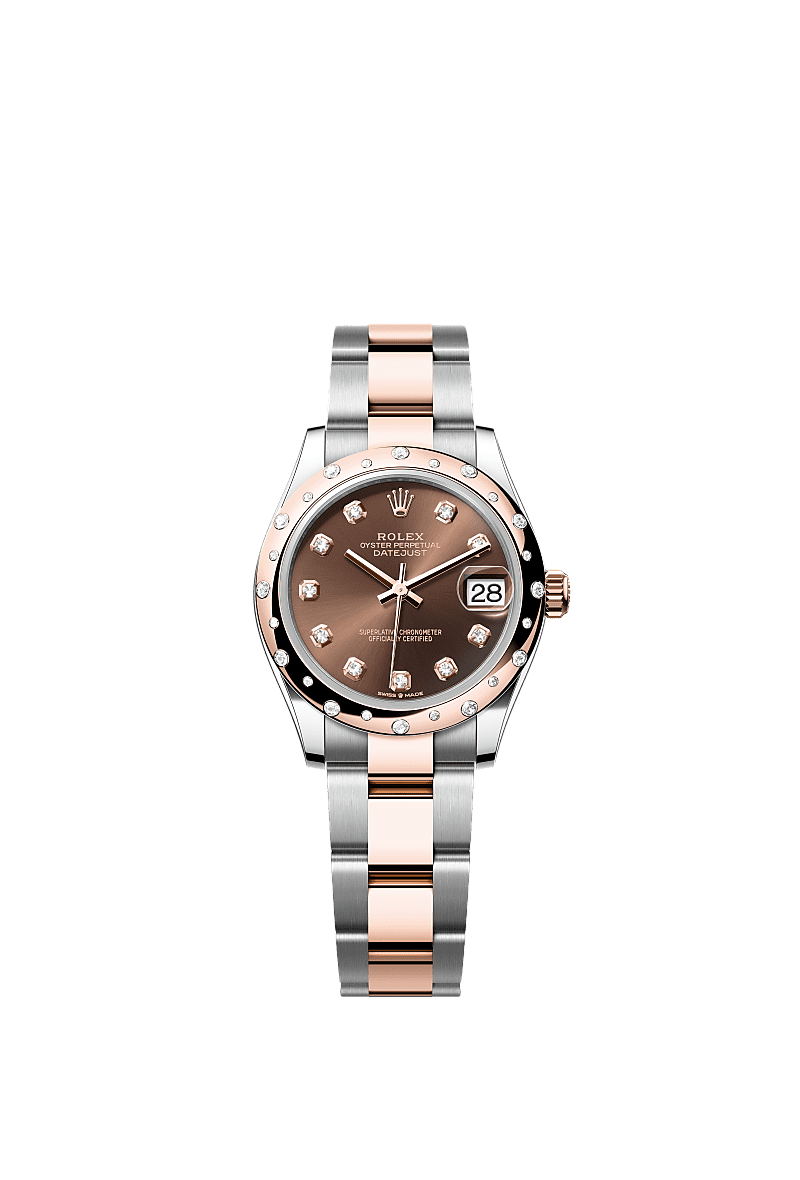 Datejust 31, Oyster, 31 mm, stal Oystersteel, różowe złoto Everose i brylanty, Tarcza : czekoladowa, wysadzana brylantami, Rolex