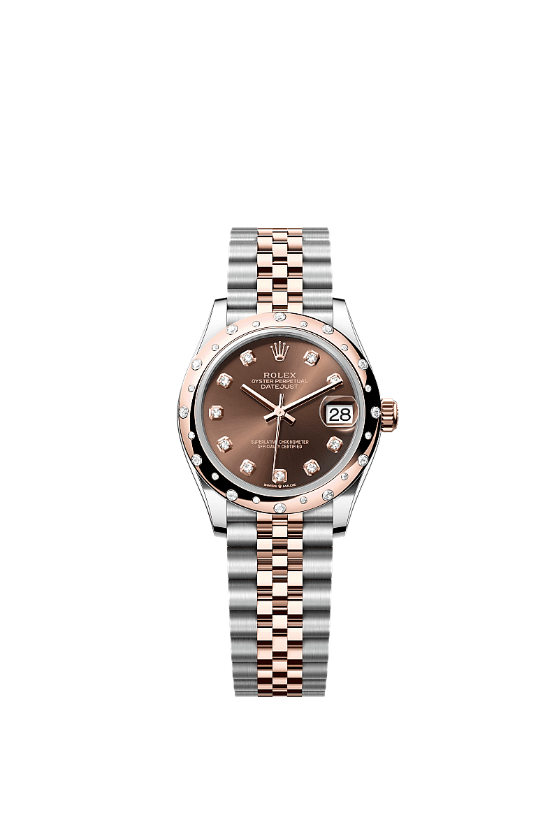 Datejust 31, Oyster, 31 mm, acciaio Oystersteel, oro Everose e diamanti, Quadrante : Cioccolato con diamanti, Rolex