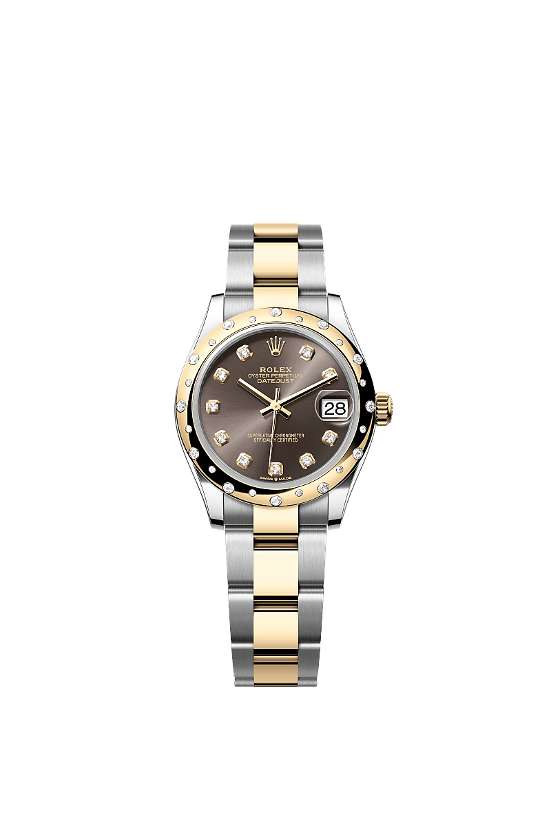 Datejust 31, Oyster, 31 mm, stal Oystersteel, żółte złoto i brylanty, Tarcza : Kolor ciemnoszary, wysadzana brylantami, Rolex