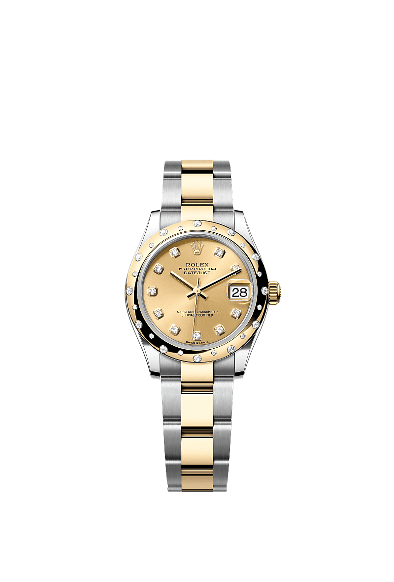 Datejust 31, Oyster, 31 mm, Oystersteel, yellow gold and diamonds, Dial : Champagne-colour set with diamonds, Rolex
