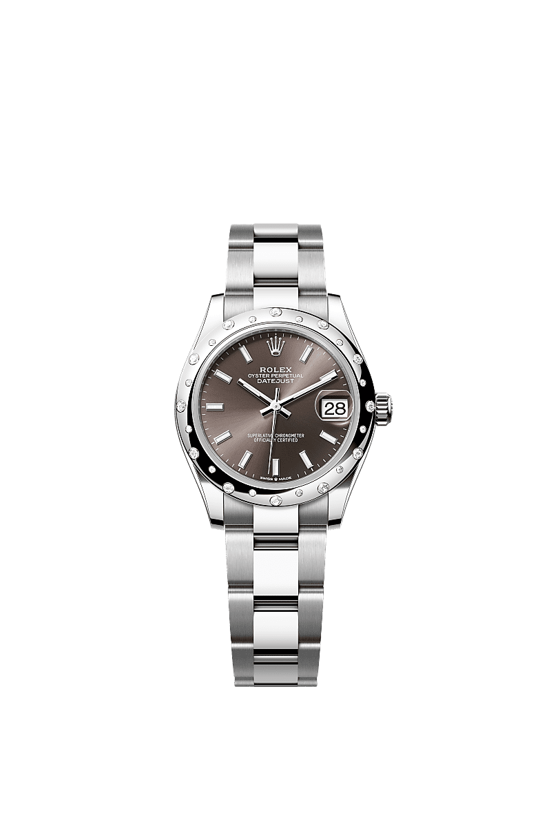 Datejust 31, Oyster, 31 mm, Edelstahl Oystersteel und Weißgold mit Diamanten, Zifferblatt : Dark grey, Rolex