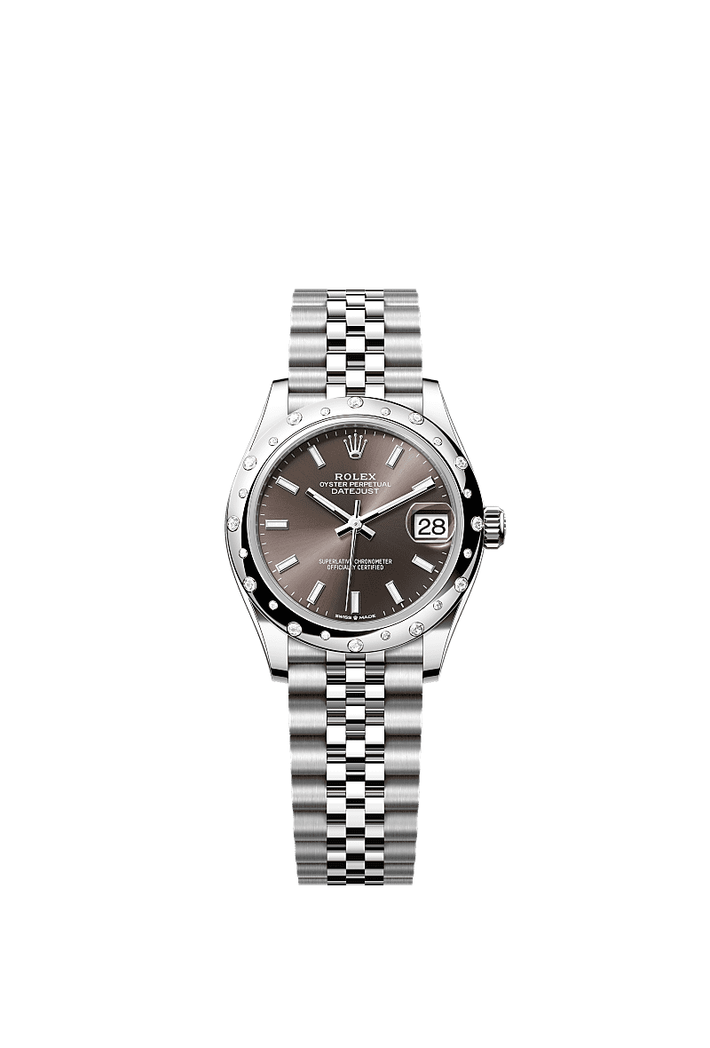 Datejust 31, Oyster, 31 mm, Oystersteel çelik, beyaz altın ve pırlanta, Kadran : Koyu gri, Rolex
