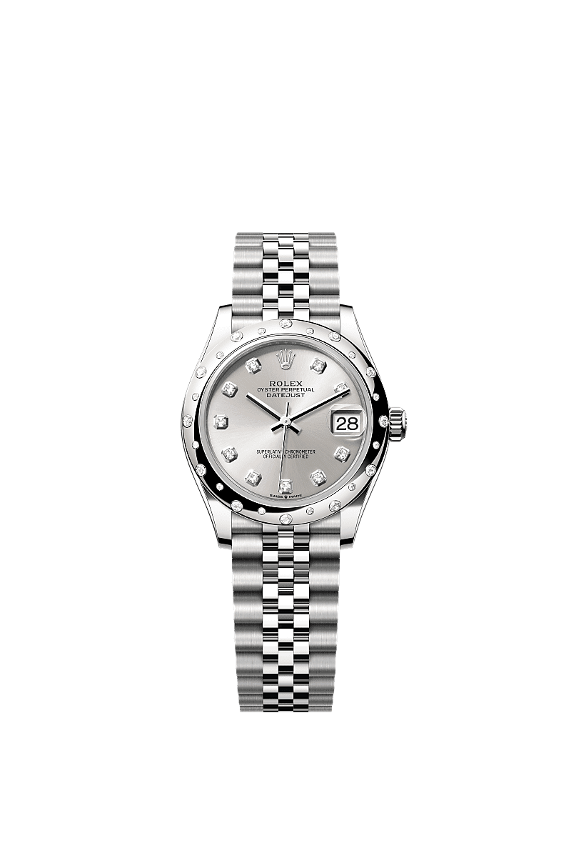 デイトジャスト 31, オイスター、31 mm、オイスタースチール&ホワイトゴールド、ダイヤモンド, ダイアル : ダイヤモンド入りシルバー, Rolex