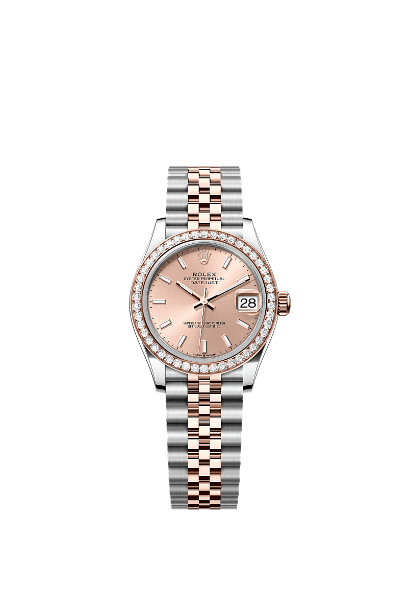 Datejust 31, Oyster, 31 mm, thép Oystersteel, vàng Eversose và kim cương, Mặt đồng hồ : Màu hoa hồng, Rolex