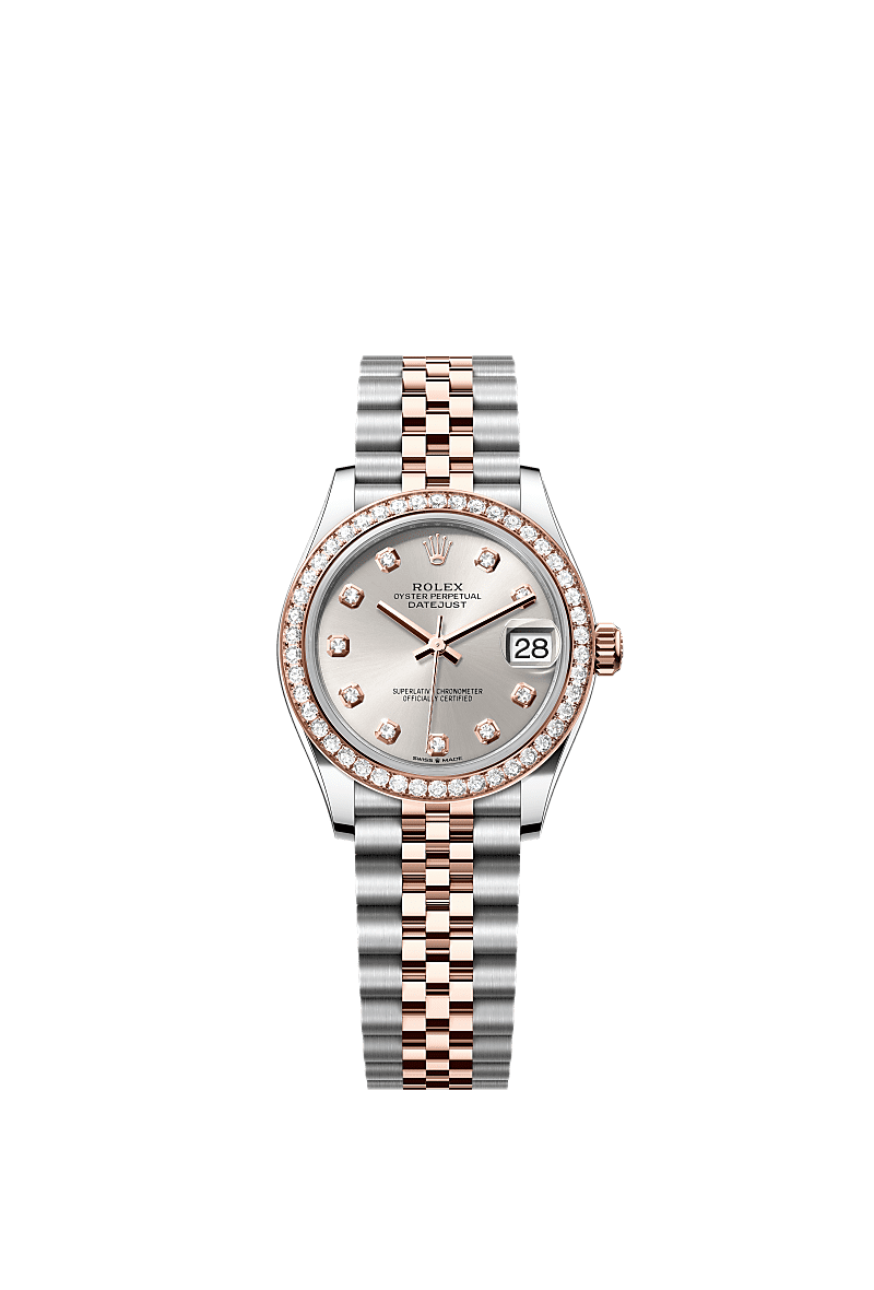 Datejust 31, Oyster, 31 mm, stal Oystersteel, różowe złoto Everose i brylanty, Tarcza : Srebrna, wysadzana brylantami, Rolex