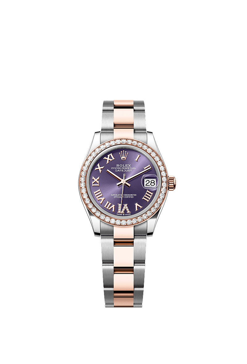 Datejust 31, Oyster, 31 мм, сталь Oystersteel, золото Everose и бриллианты, Циферблат : Цвета баклажана (Aubergine), бриллианты, Rolex