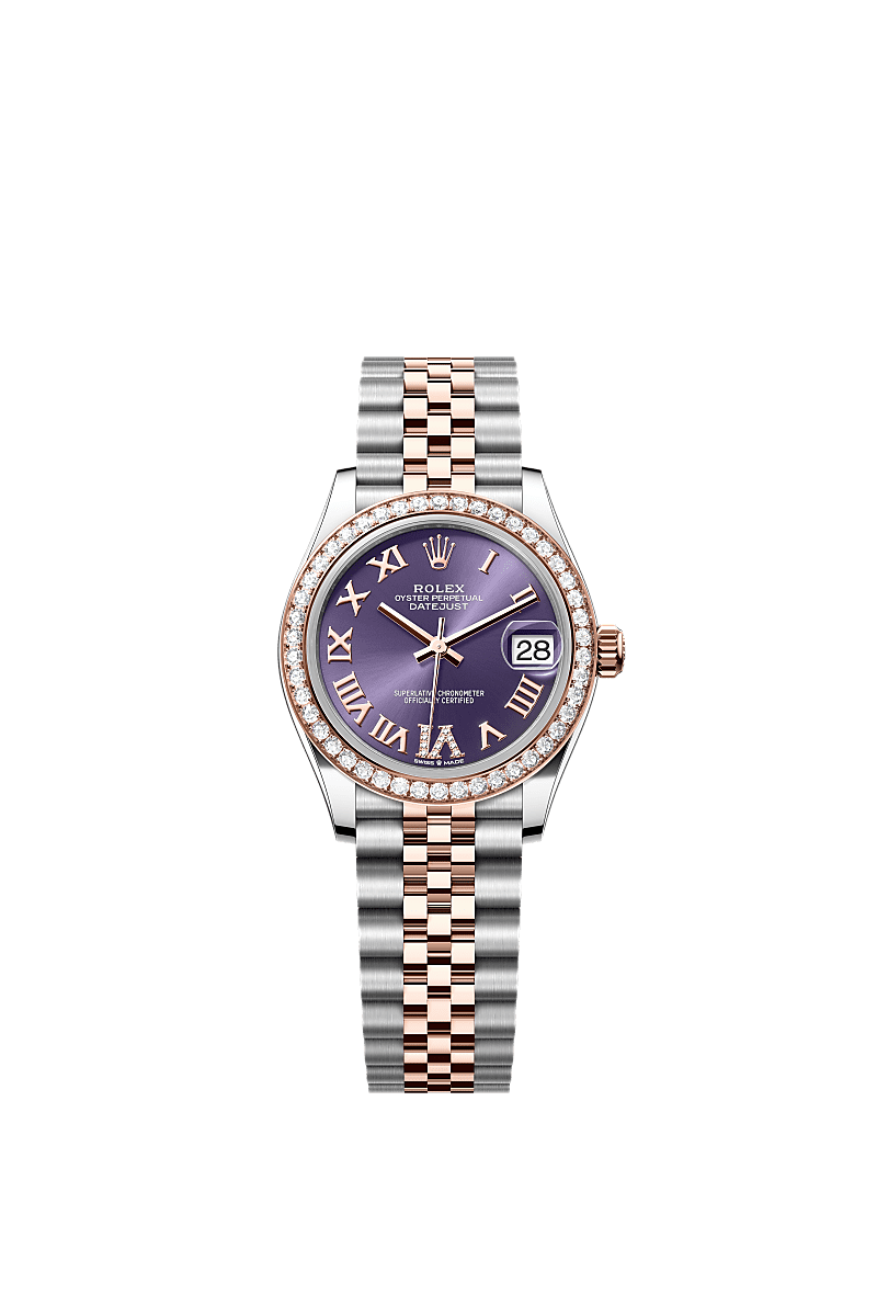 Datejust 31, 蠔式,31毫米,鑽石、永恒玫瑰金及蠔式鋼, 錶面 : 茄紫色,鑲鑽石, Rolex
