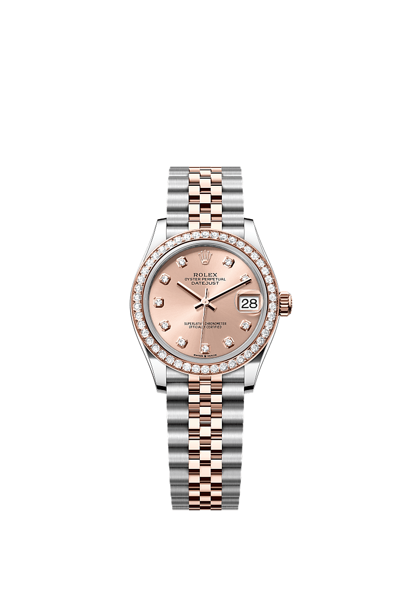 Datejust 31, Oyster, 31 mm, acier Oystersteel, or Everose et diamants, Cadran : Couleur rosé, serti de diamants, Rolex