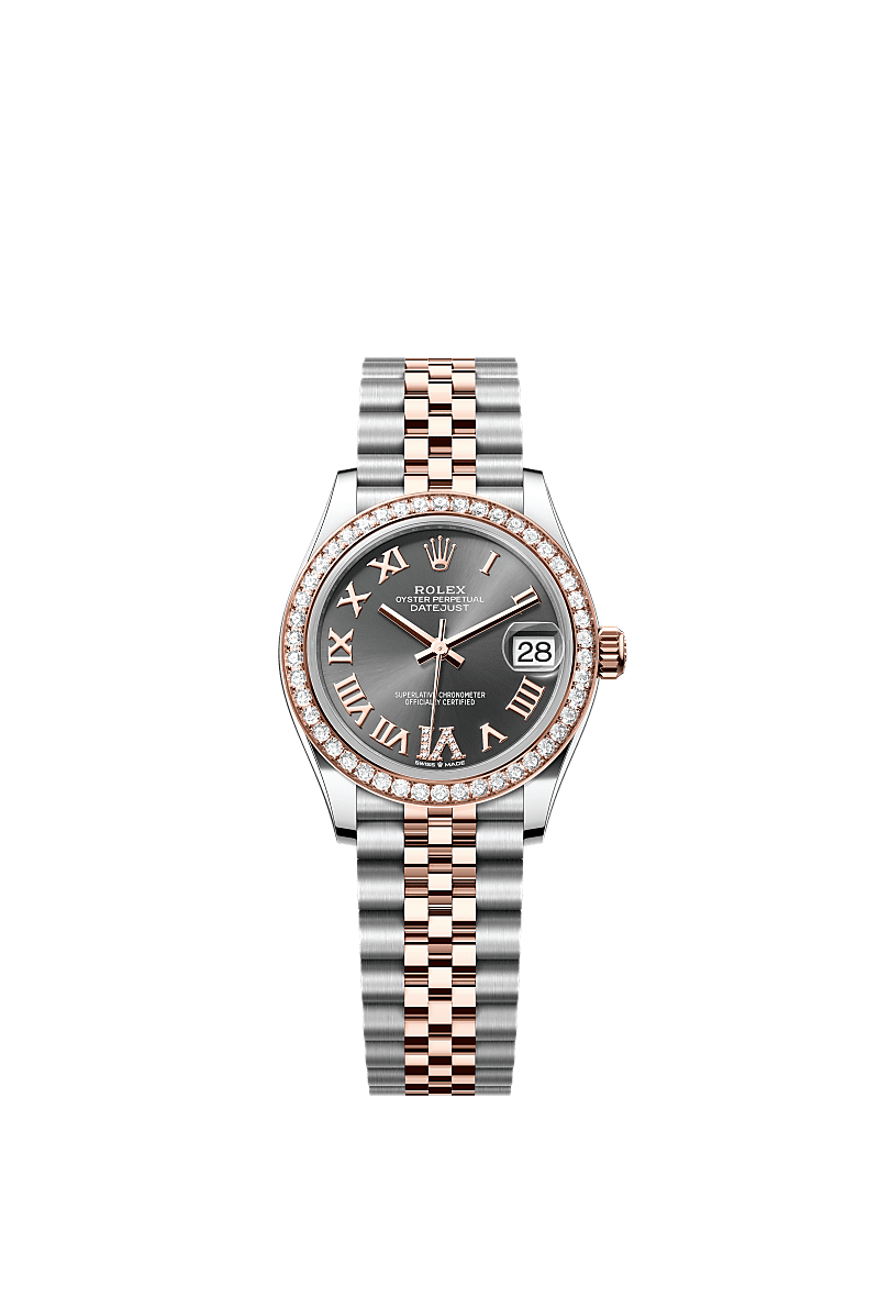 Datejust 31, اویستر، ۳۱ میلیمتری، اویستراستیل، طلای اِوررُز و الماس, صفحه : خاکستری الماسنشان, Rolex