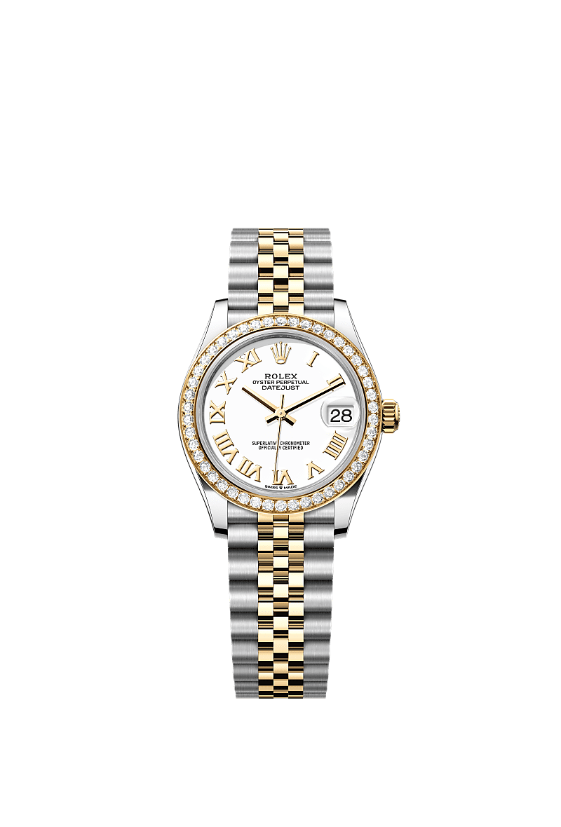 Datejust 31, Oyster, 31 mm, acier Oystersteel, or jaune et diamants, Cadran : Blanc, Rolex