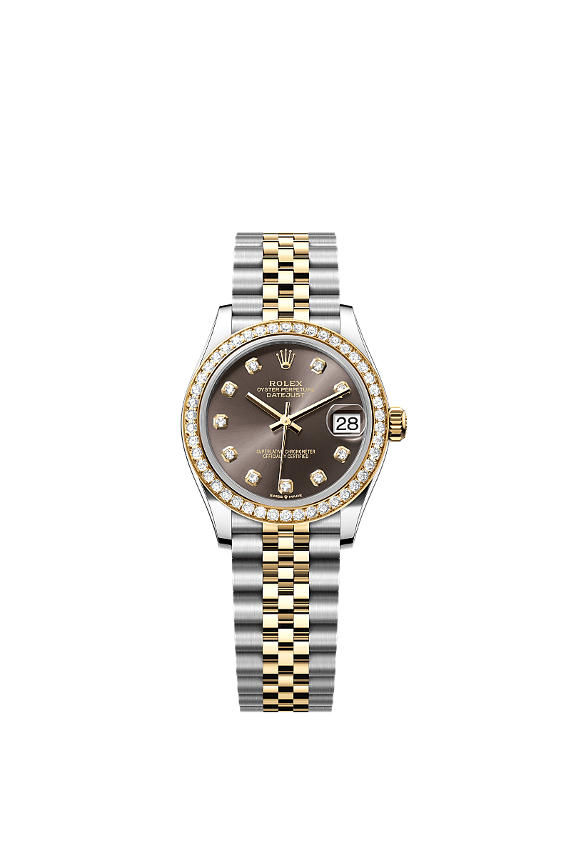 Datejust 31, Oyster, 31 mm, acciaio Oystersteel, oro giallo e diamanti, Quadrante : Dark grey con diamanti, Rolex