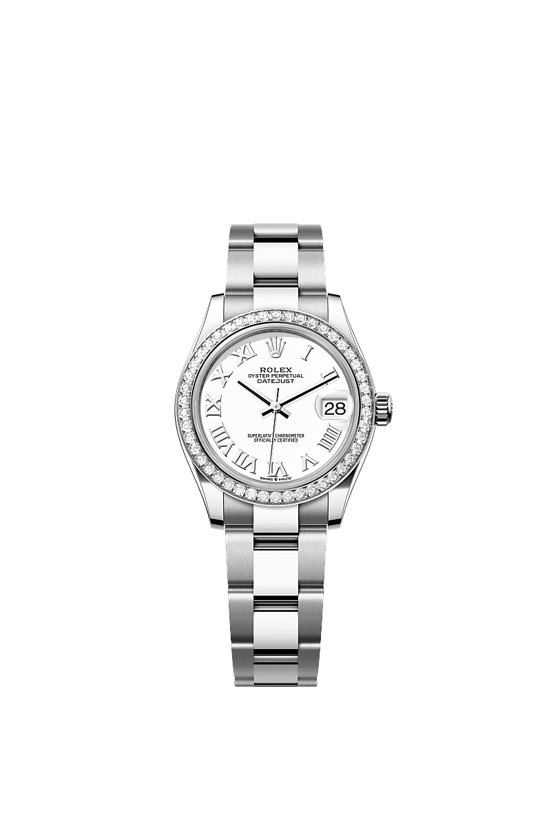 Datejust 31, Oyster, 31 mm, acero Oystersteel, oro blanco y diamantes, Esfera : Blanca, Rolex