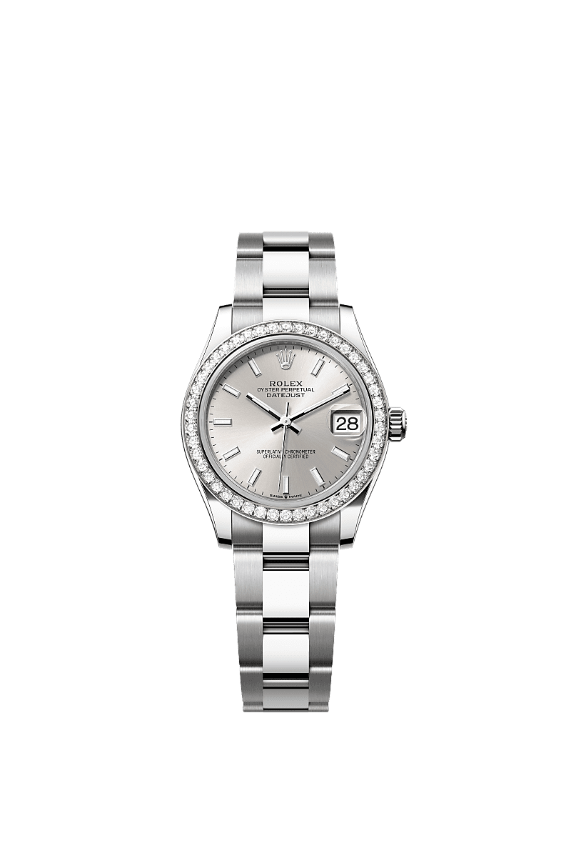 Datejust 31, Oyster, 31 mm, acciaio Oystersteel, oro bianco e diamanti, Quadrante : Argentato, Rolex